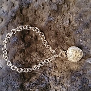 Heart and key toggle bracelet Sterling silver stamped 925